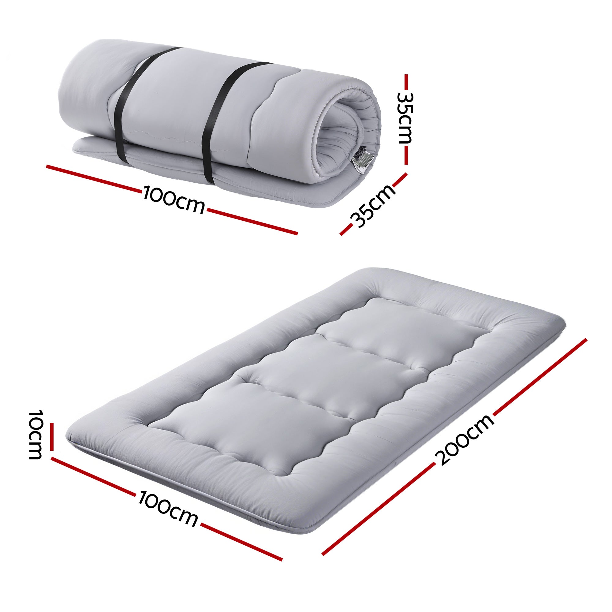 Giselle Bedding 10cm Japanese Floor Mattress Foldable Futon Mattress Washable Cover Straps FM-FUTON-100-10-GY