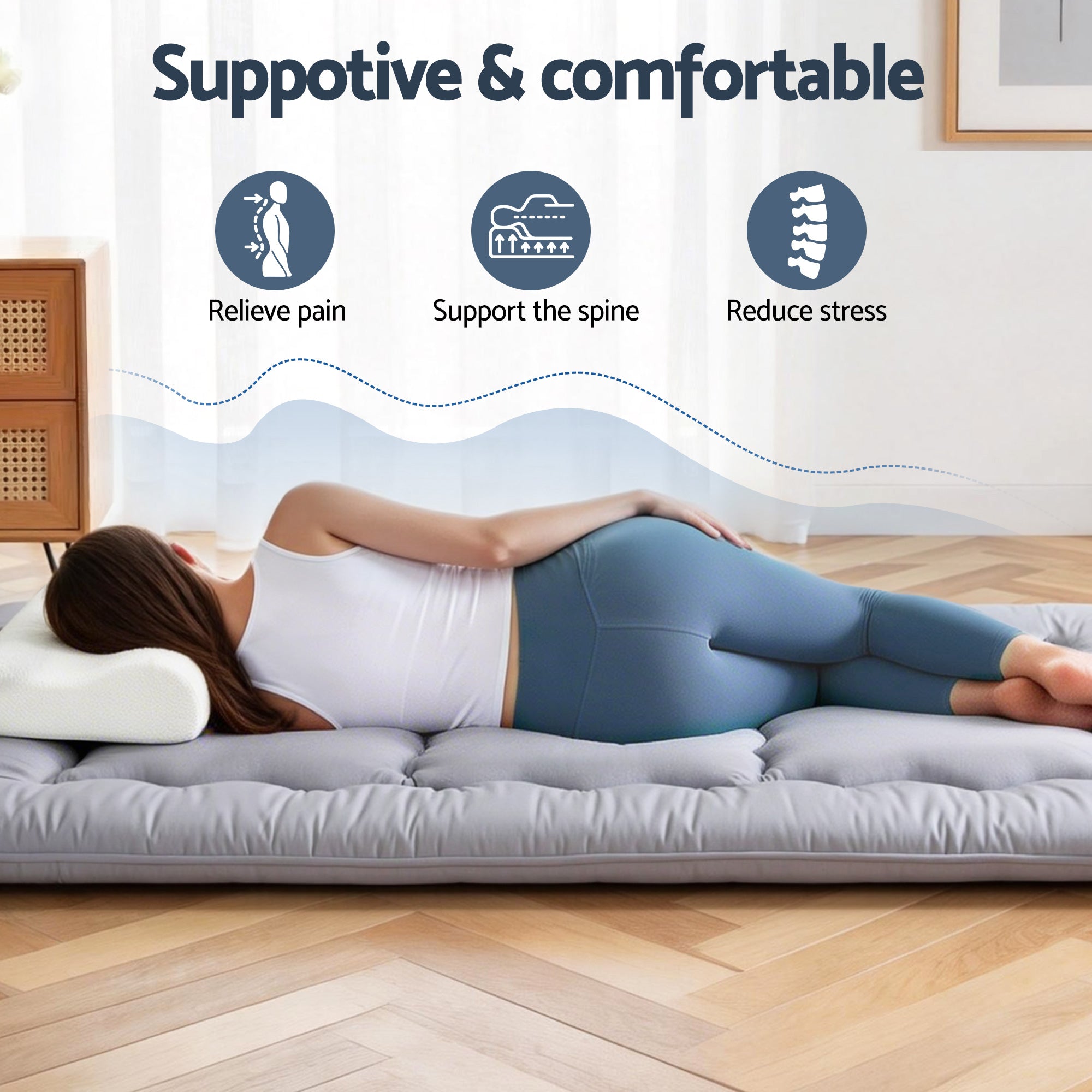 Giselle Bedding 10cm Japanese Floor Mattress Foldable Futon Mattress Washable Cover Straps FM-FUTON-100-10-GY