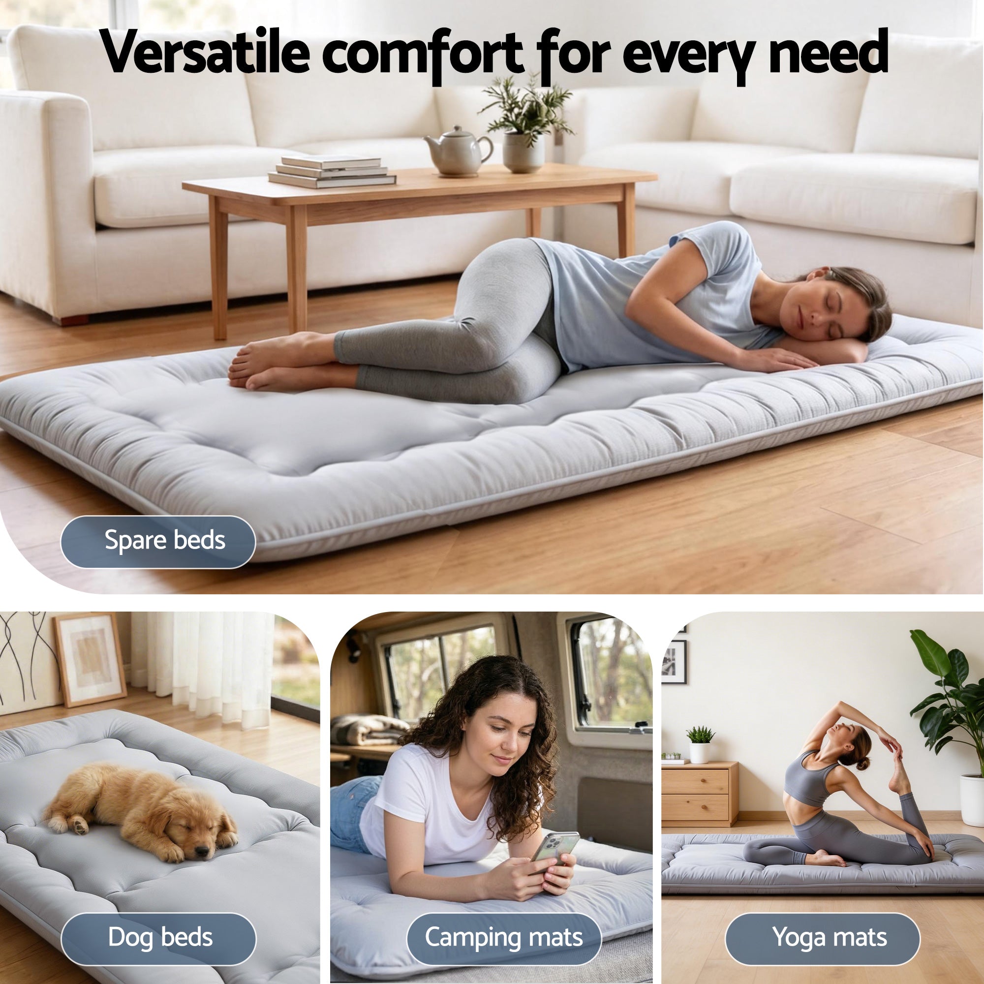 Giselle Bedding 10cm Japanese Floor Mattress Foldable Futon Mattress Washable Cover Straps FM-FUTON-100-10-GY