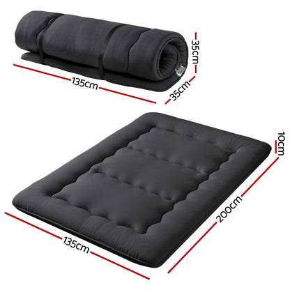 Giselle Bedding 10cm Japanese Floor Mattress Foldable Futon Mattress Washable Cover Straps FM-FUTON-135-10-BK