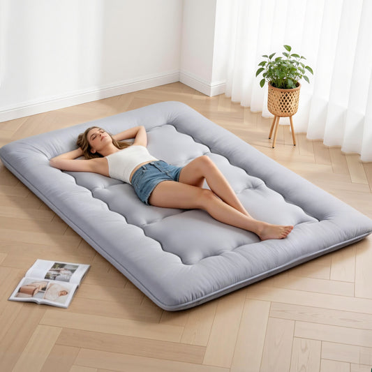 Giselle Bedding 10cm Japanese Floor Mattress Foldable Futon Mattress Washable Cover Straps FM-FUTON-135-10-GY