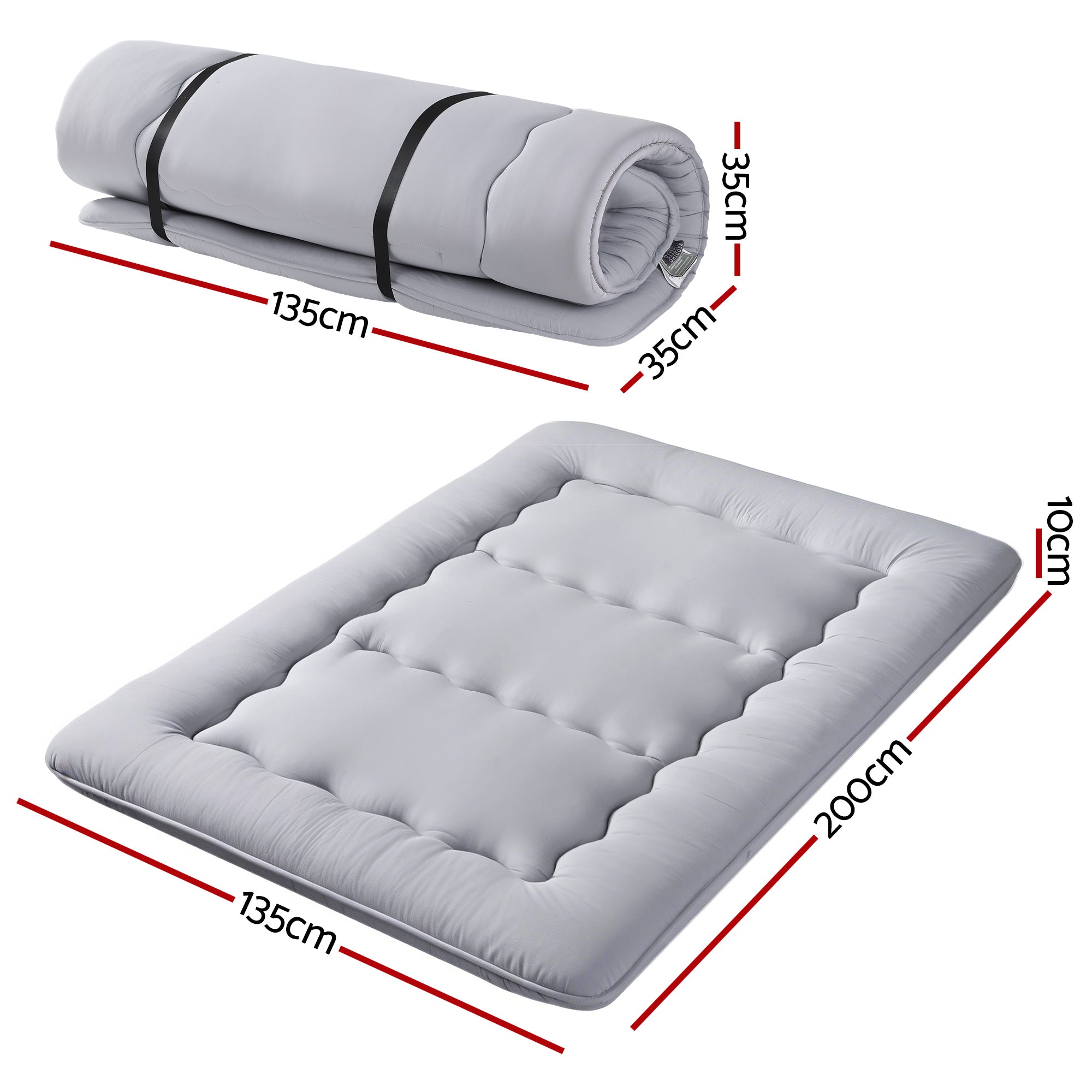 Giselle Bedding 10cm Japanese Floor Mattress Foldable Futon Mattress Washable Cover Straps FM-FUTON-135-10-GY