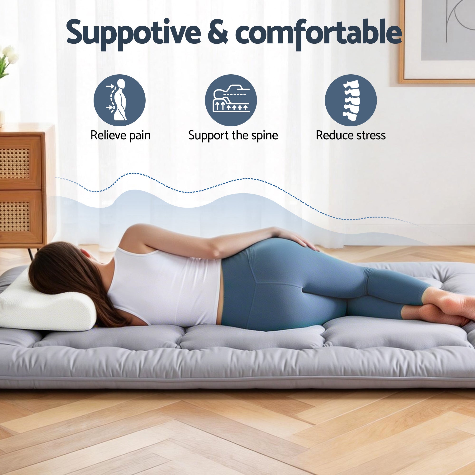 Giselle Bedding 10cm Japanese Floor Mattress Foldable Futon Mattress Washable Cover Straps FM-FUTON-135-10-GY