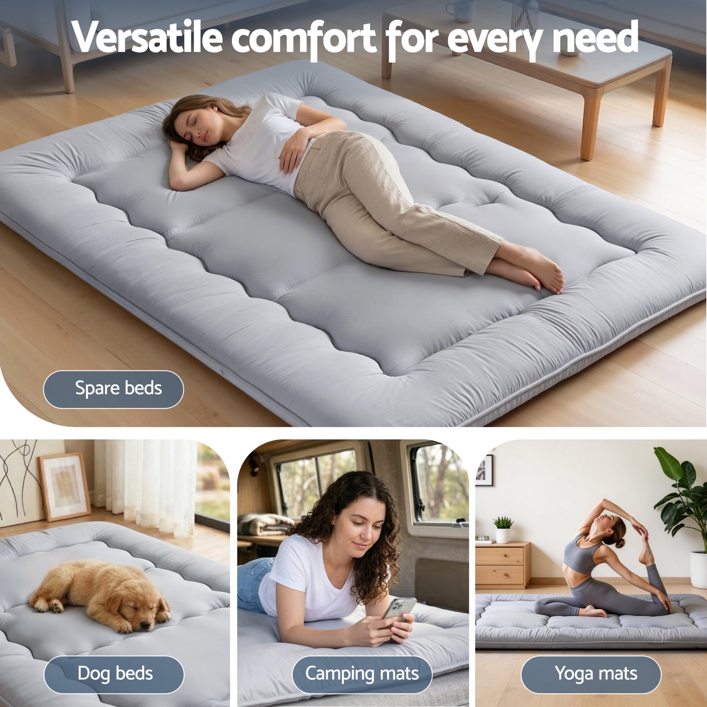 Giselle Bedding 10cm Japanese Floor Mattress Foldable Futon Mattress Washable Cover Straps FM-FUTON-135-10-GY