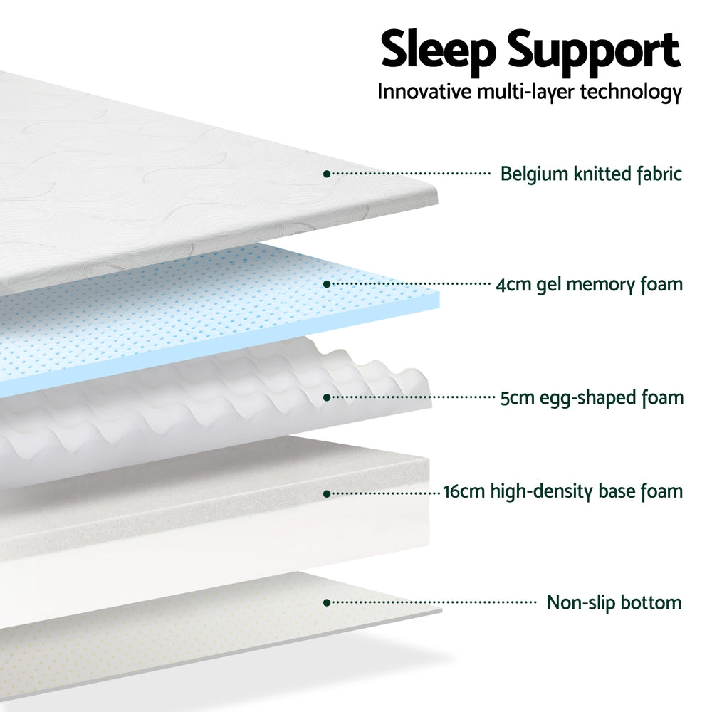 Giselle Bedding Memory Foam Mattress Bed Cool Gel Non Spring 25cm Single FOAM-B-MFM-H025-S