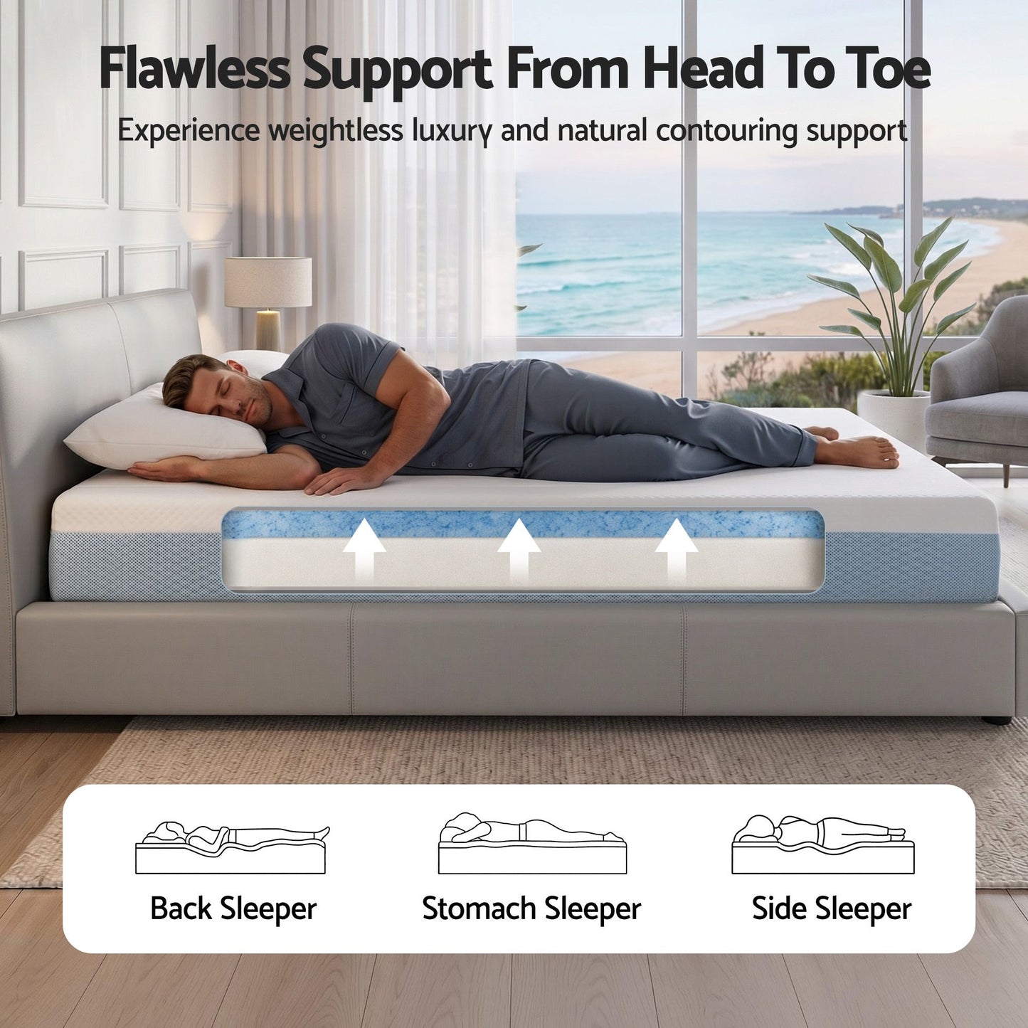 Giselle 22cm Cooling Gel Memory Foam Mattress Queen Medium Firm FOAM-C-MFM-H022-Q