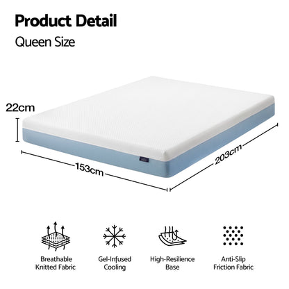 Giselle 22cm Cooling Gel Memory Foam Mattress Queen Medium Firm FOAM-C-MFM-H022-Q
