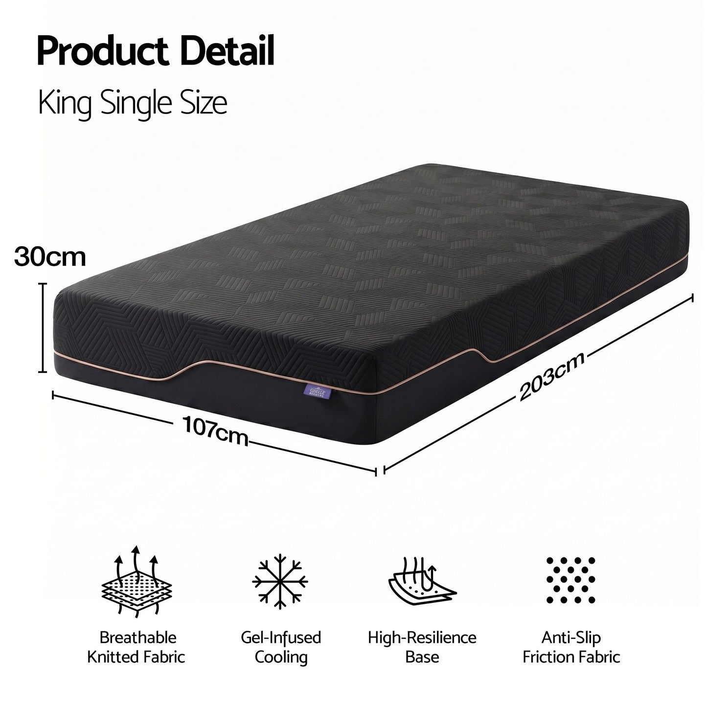 Giselle King Single Cooling Memory Foam Mattress Medium Firm with Gel Comfort 30cm FOAM-C-MFM-H030-KS
