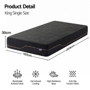 Giselle King Single Cooling Memory Foam Mattress Medium Firm with Gel Comfort 30cm