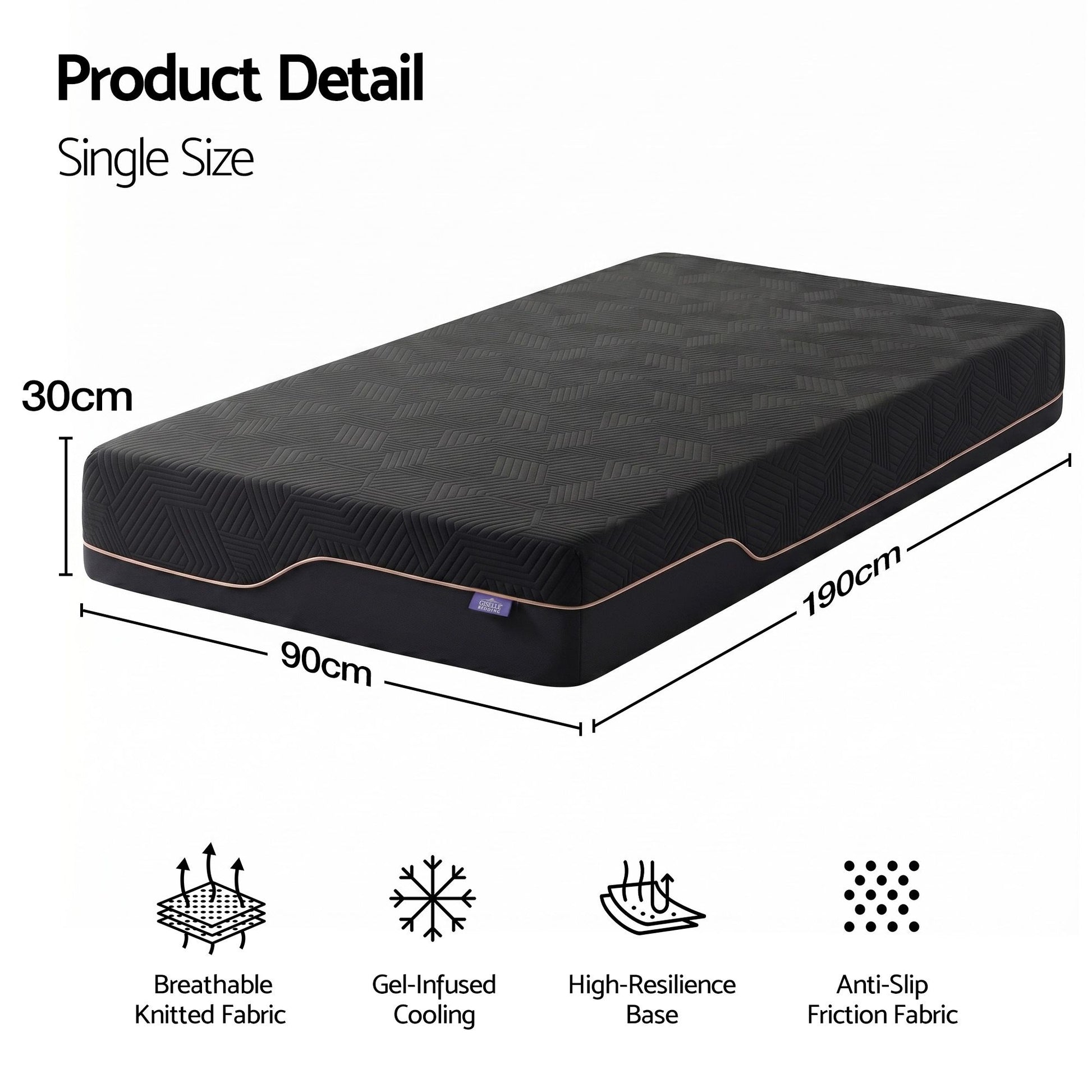Giselle Single Cooling Memory Foam Mattress Medium Firm with Gel Comfort 30cm FOAM-C-MFM-H030-S