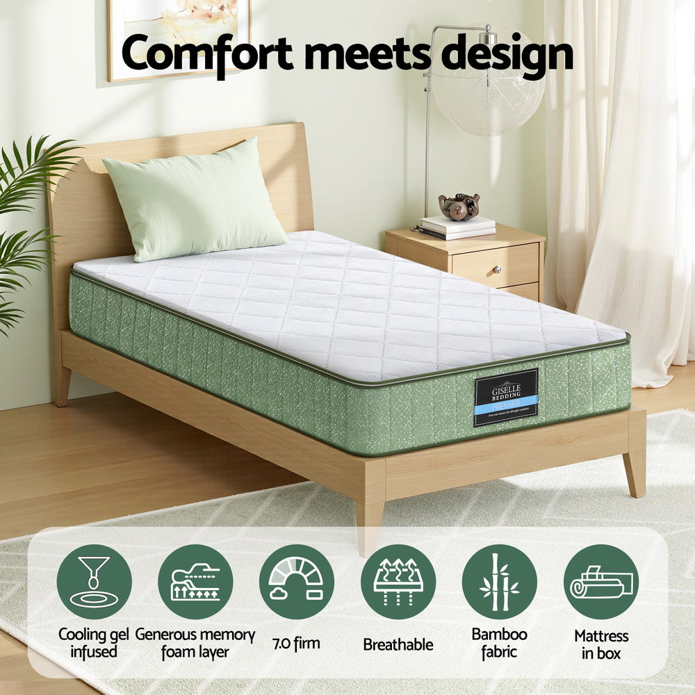 Giselle 25cm Memory Foam Mattress Dual Layer Zipper Cover Cool Charcoal Foam Mattresses Single FOAM-C-MFM-LEAF-H025-S