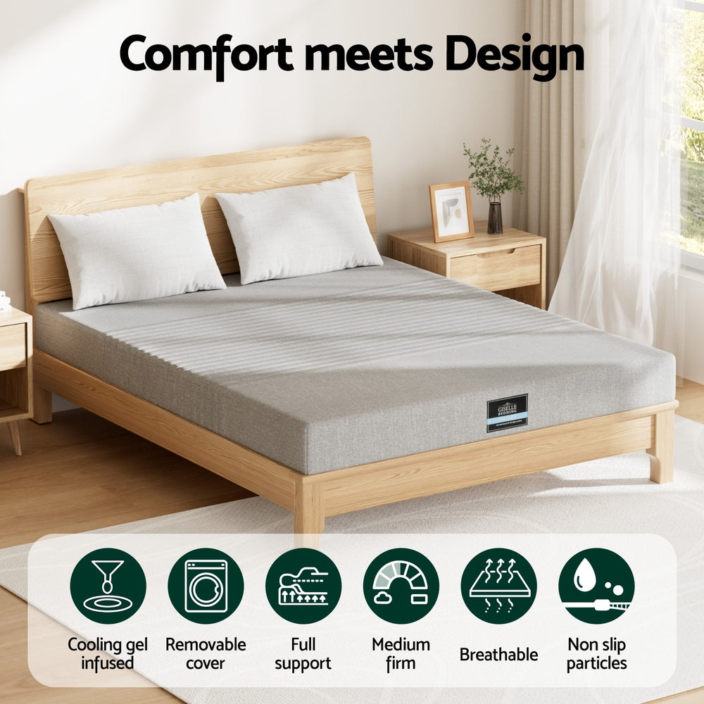 Giselle Bedding Cool Gel Memory Foam Mattress Charcoal 7-Zone Washable Bamboo Cover 15cm Double
