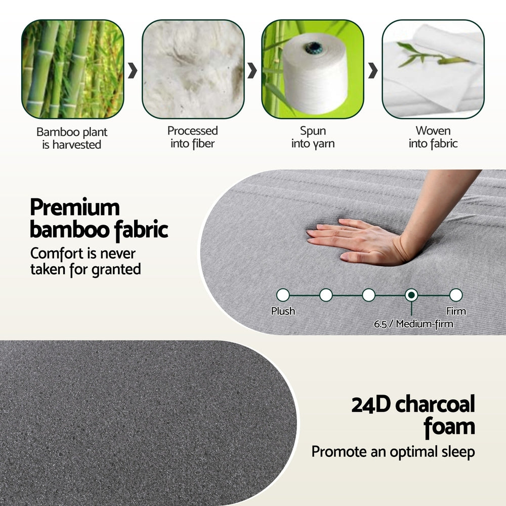 Giselle Bedding Cool Gel Memory Foam Mattress Charcoal 7-Zone Washable Bamboo Cover 15cm Queen FOAM-C-MFM-NOBLE-H015-Q