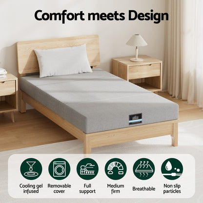 Giselle Bedding Cool Gel Memory Foam Mattress Charcoal 7-Zone Washable Bamboo Cover 15cm Single FOAM-C-MFM-NOBLE-H015-S