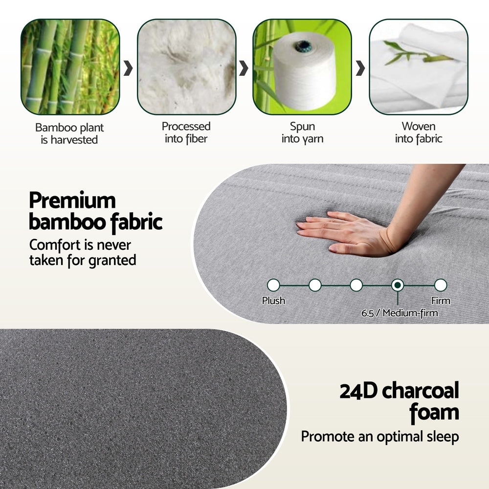 Giselle Bedding Cool Gel Memory Foam Mattress Charcoal 7-Zone Washable Bamboo Cover 15cm Single FOAM-C-MFM-NOBLE-H015-S
