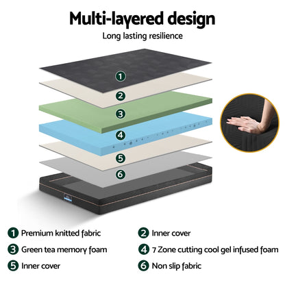 Giselle 18cm Memory Foam Mattress Green Tea Foam Cool Gel Foam Mattresses King Single FOAM-C-MFM-SHADOW-H18-KS
