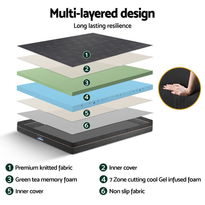 Giselle 18cm Memory Foam Mattress Green Tea Foam Cool Gel Foam Mattresses Queen FOAM-C-MFM-SHADOW-H18-Q