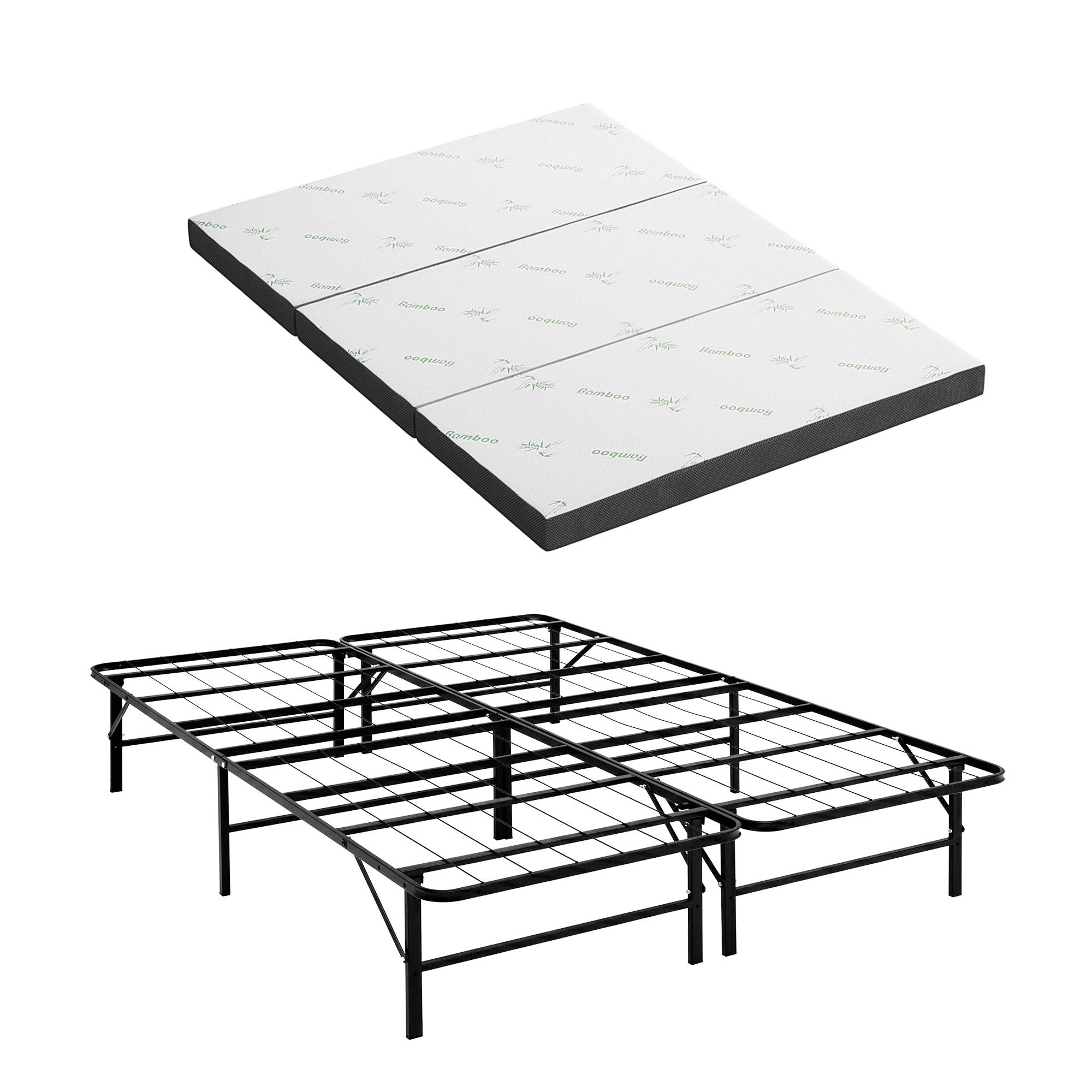 Giselle Folding Bed with Mattress Double Portable Foldable Guest Bed Bamboo Cover FOAM-MFM-BF-BAM-D