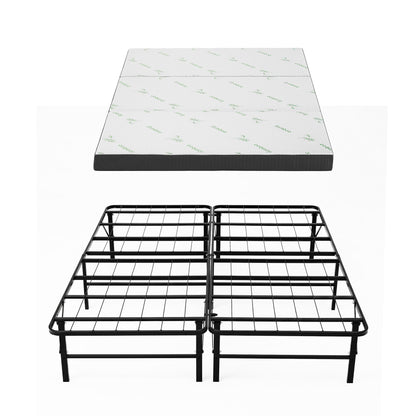 Giselle Folding Bed with Mattress Double Portable Foldable Guest Bed Bamboo Cover FOAM-MFM-BF-BAM-D