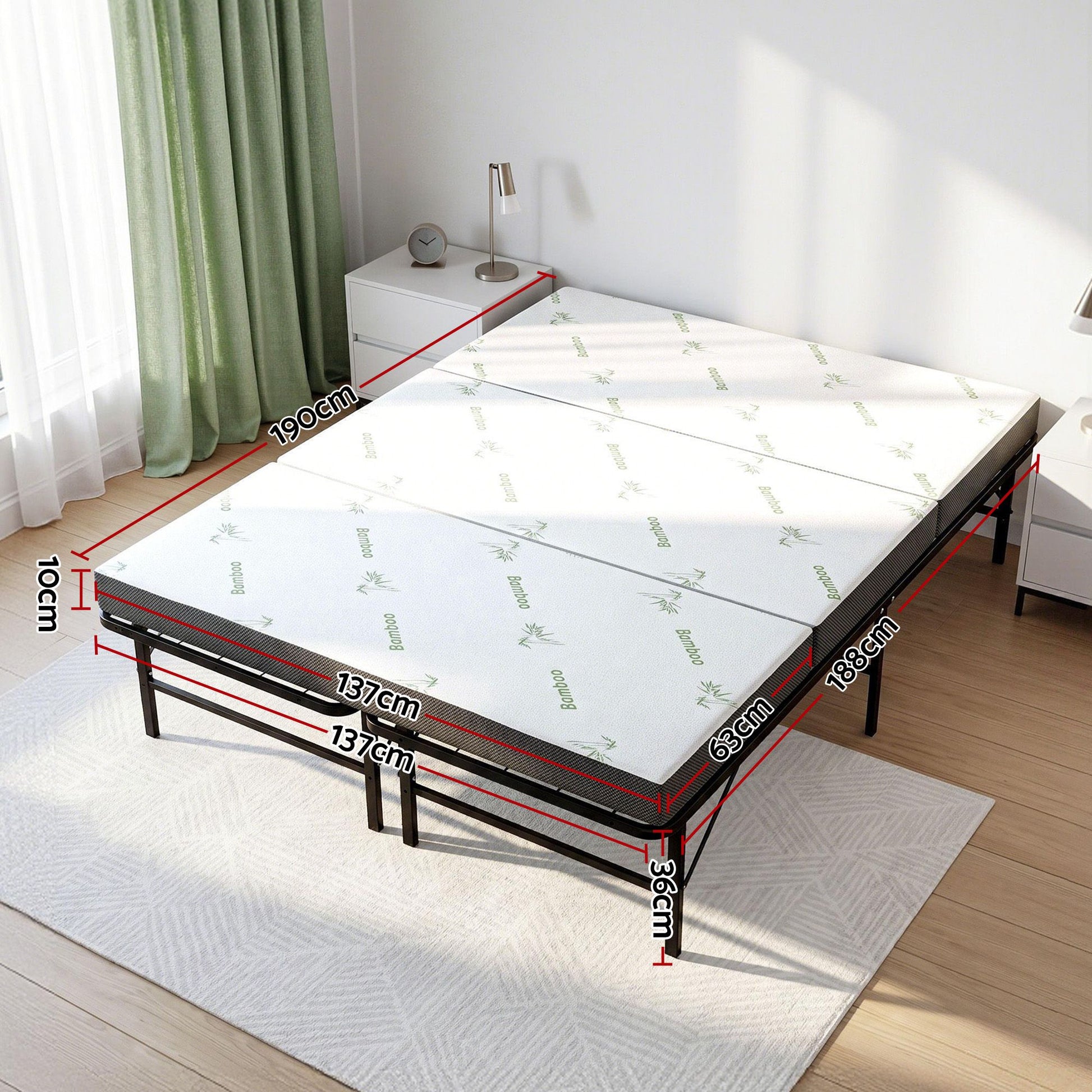 Giselle Folding Bed with Mattress Double Portable Foldable Guest Bed Bamboo Cover FOAM-MFM-BF-BAM-D