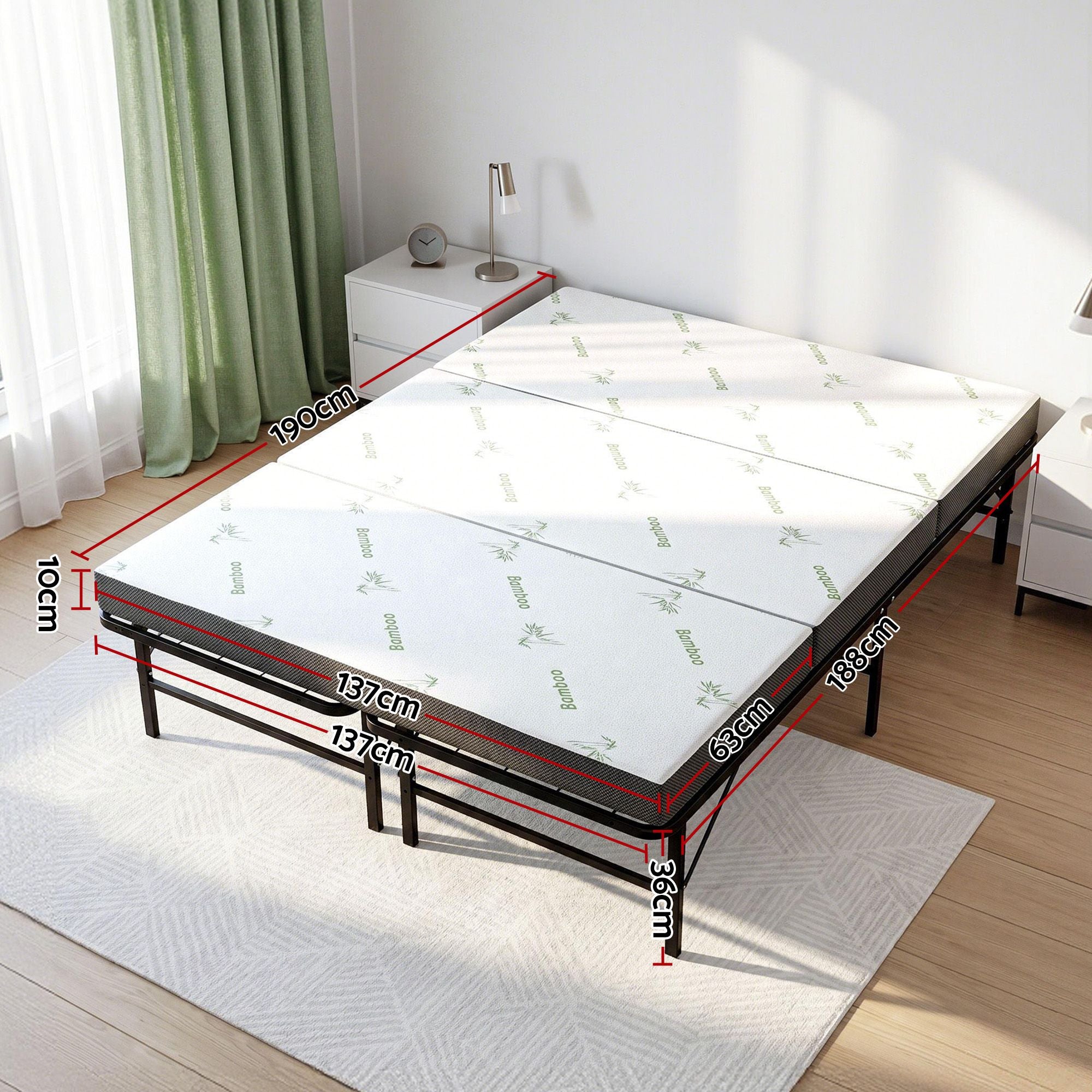 Giselle Folding Bed with Mattress Double Portable Foldable Guest Bed Bamboo Cover FOAM-MFM-BF-BAM-D
