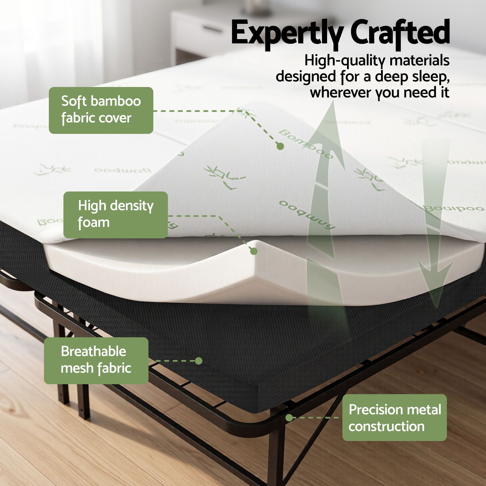 Giselle Folding Bed with Mattress Double Portable Foldable Guest Bed Bamboo Cover FOAM-MFM-BF-BAM-D