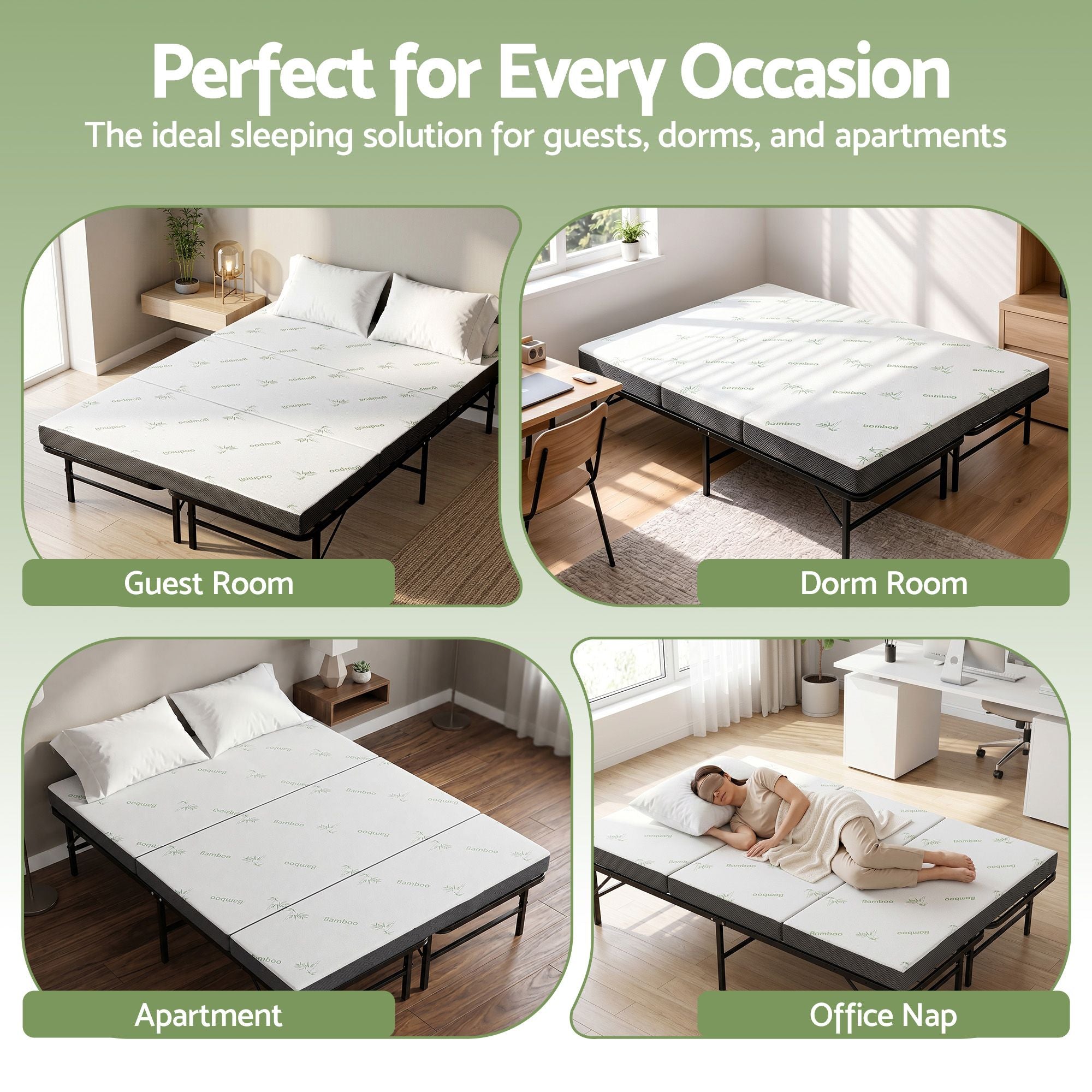 Giselle Folding Bed with Mattress Double Portable Foldable Guest Bed Bamboo Cover FOAM-MFM-BF-BAM-D
