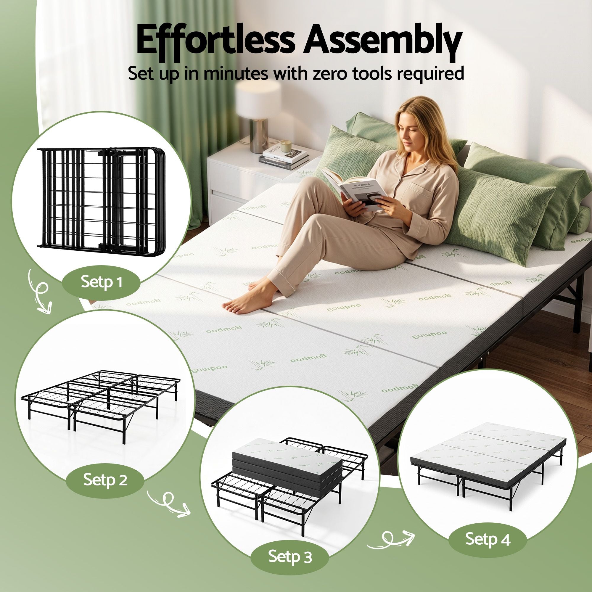 Giselle Folding Bed with Mattress Double Portable Foldable Guest Bed Bamboo Cover FOAM-MFM-BF-BAM-D