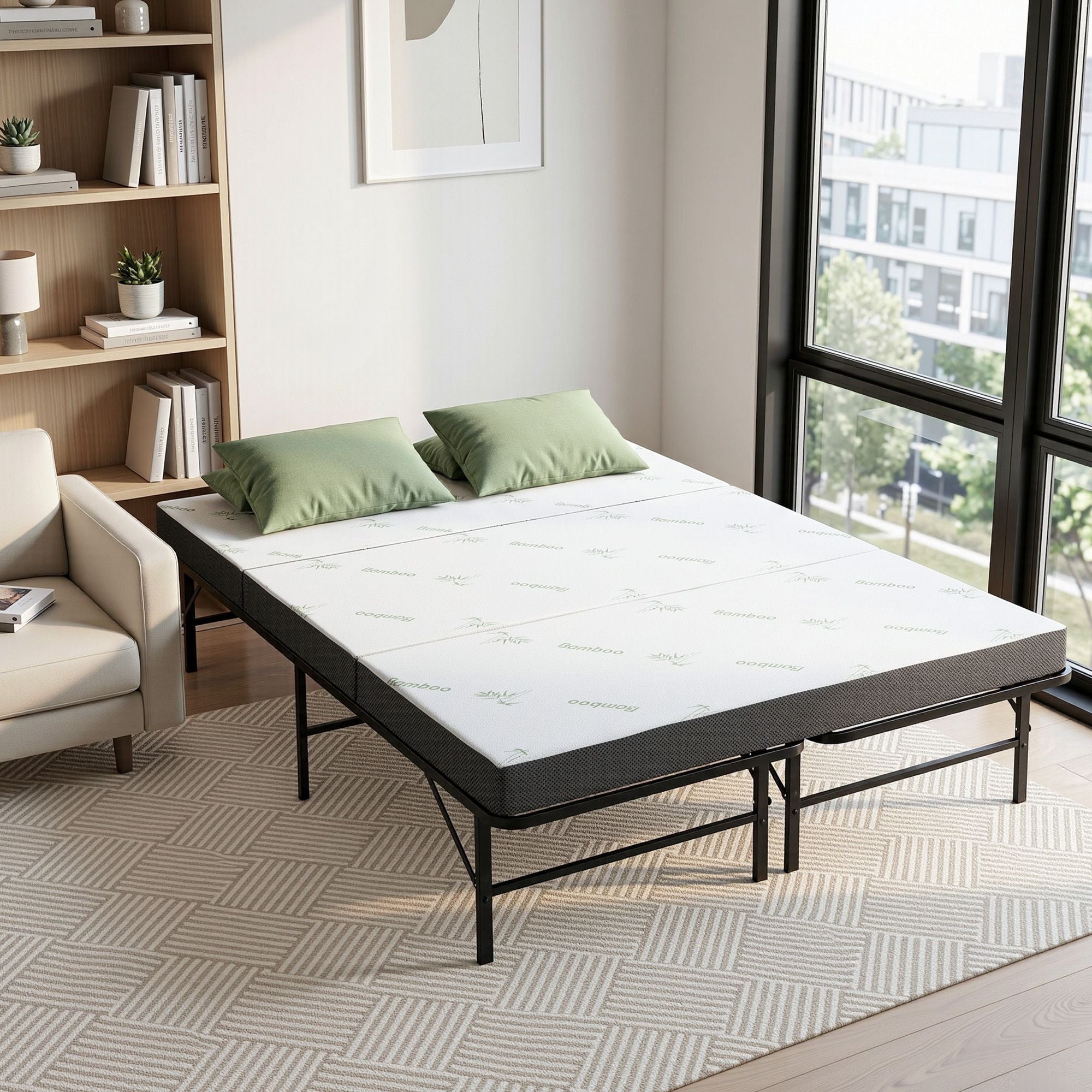 Giselle Folding Bed with Mattress Double Portable Foldable Guest Bed Bamboo Cover FOAM-MFM-BF-BAM-D