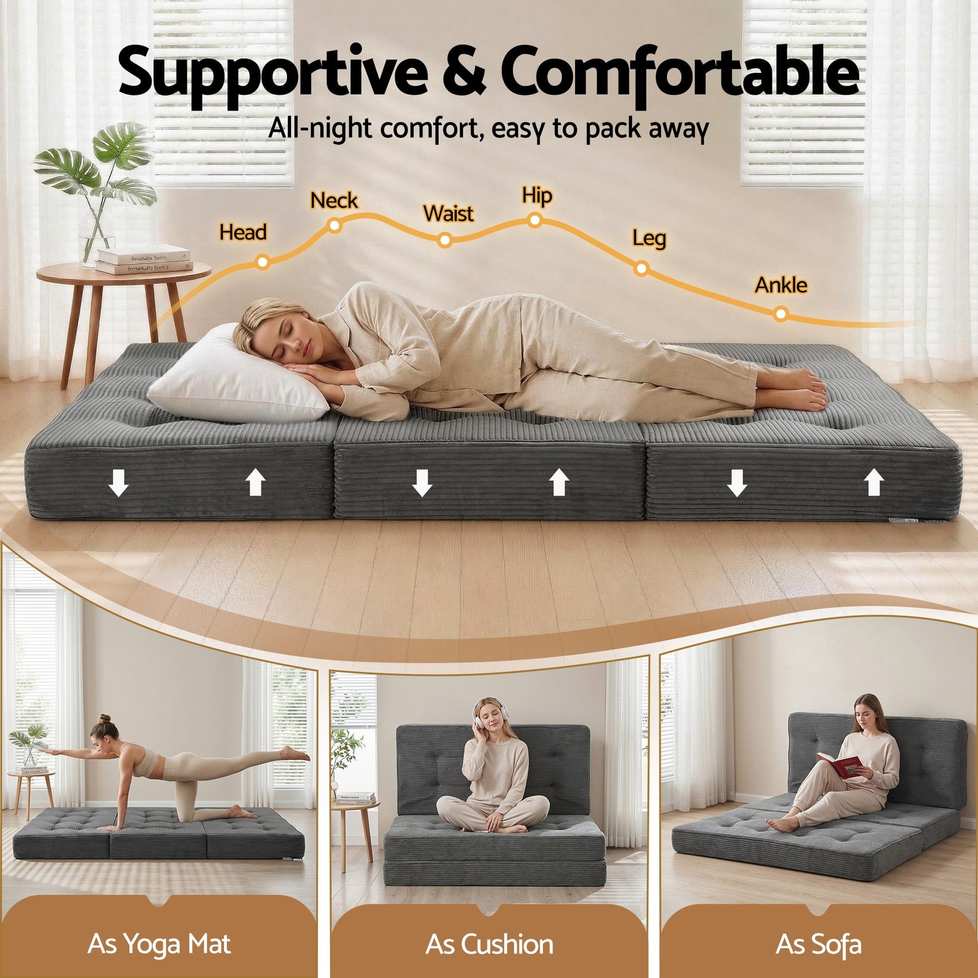 Giselle Double Folding Mattress 15cm Foldable Foam Portable Guest Sofa Bed Camping Mat FOAM-MFM-CDF-15-D
