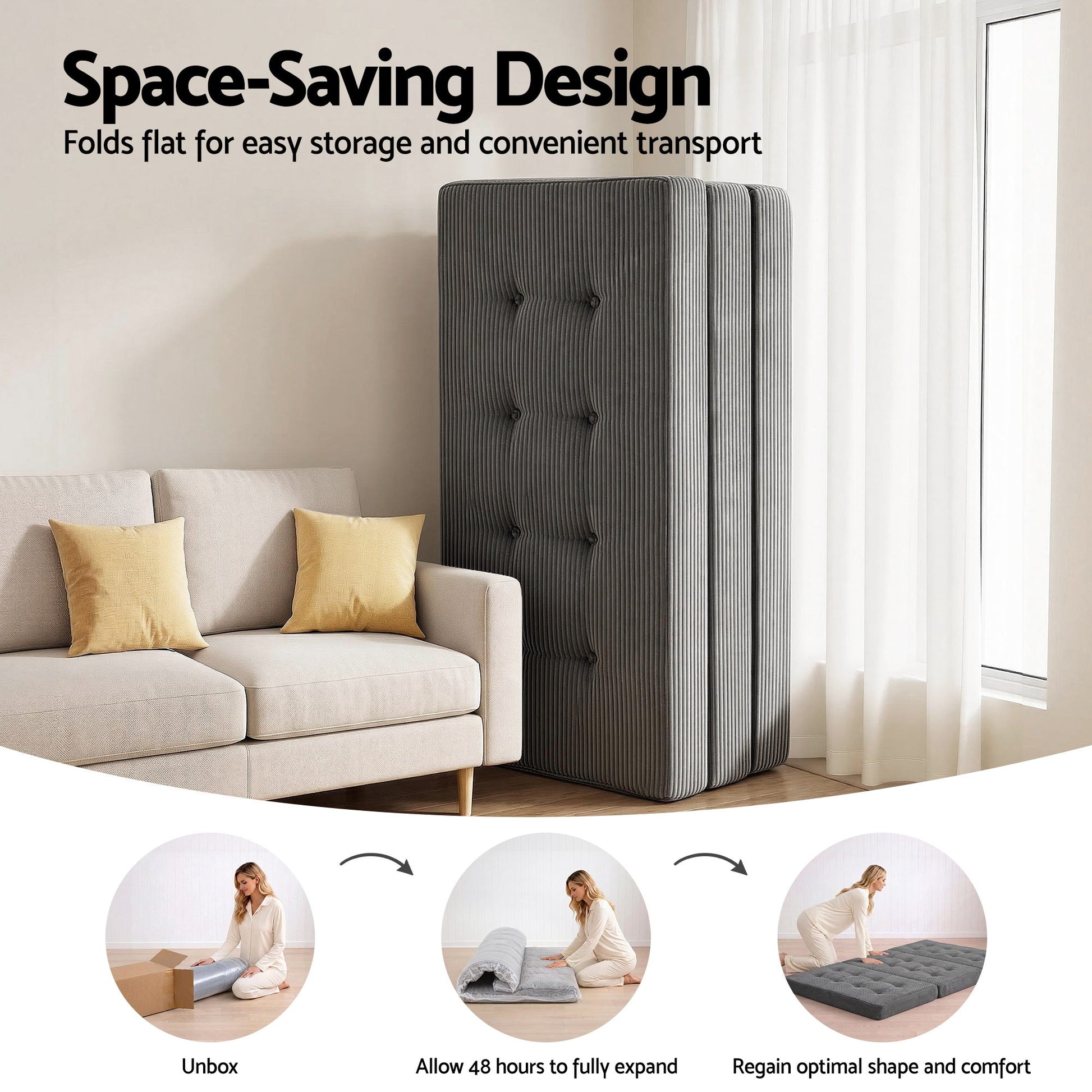 Giselle Double Folding Mattress 15cm Foldable Foam Portable Guest Sofa Bed Camping Mat FOAM-MFM-CDF-15-D