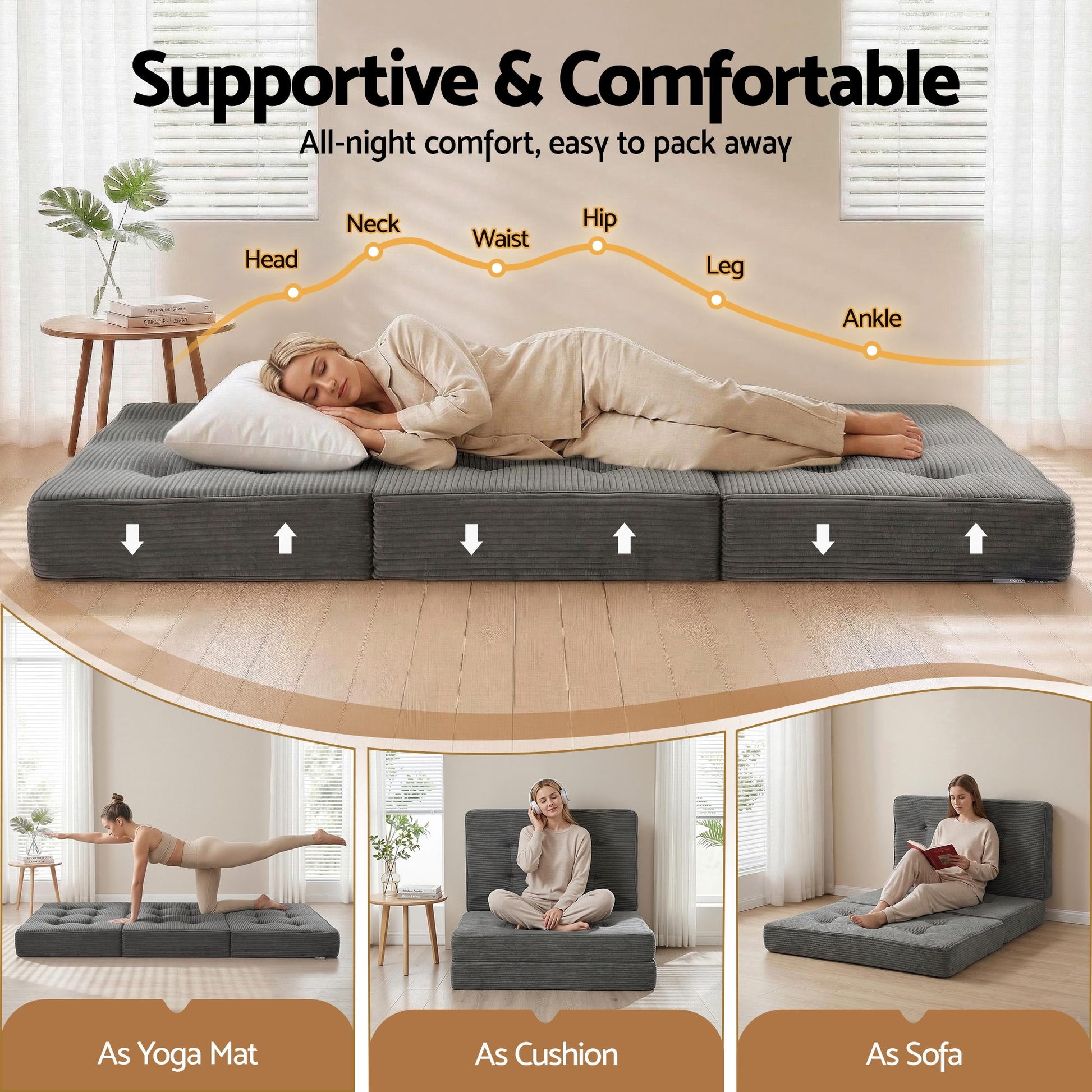 Giselle Single Folding Mattress 15cm Foldable Foam Portable Guest Sofa Bed Camping Mat FOAM-MFM-CDF-15-S