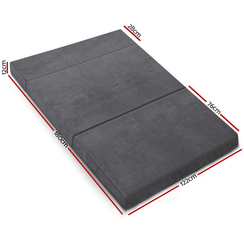 Giselle Bedding Foldable Mattress Folding Foam Bed Mat Double Grey FOAM-MFM-CU01-DOU-VEL-GY