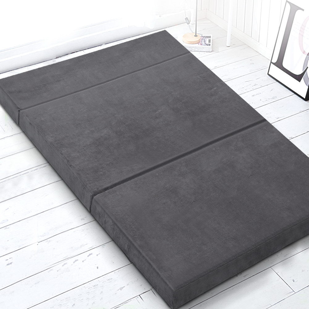 Giselle Bedding Foldable Mattress Folding Foam Bed Mat Double Grey FOAM-MFM-CU01-DOU-VEL-GY
