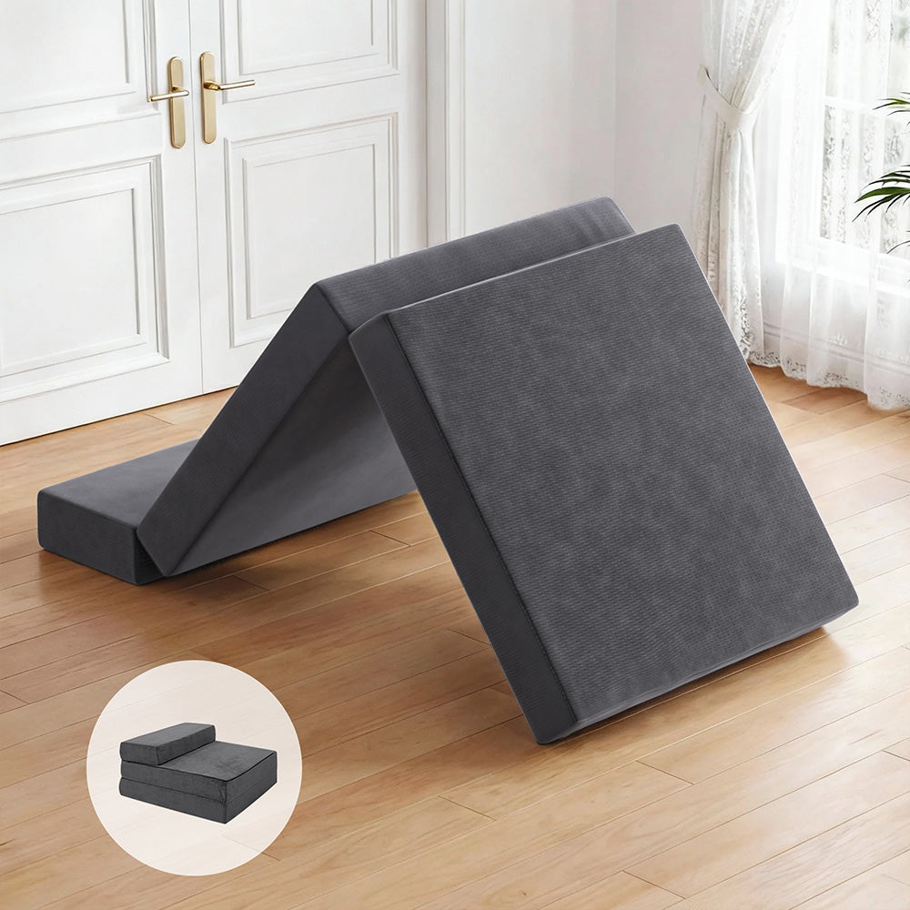 Giselle Bedding Foldable Mattress Folding Foam Bed Mat Single Grey FOAM-MFM-CU01-VEL-GY