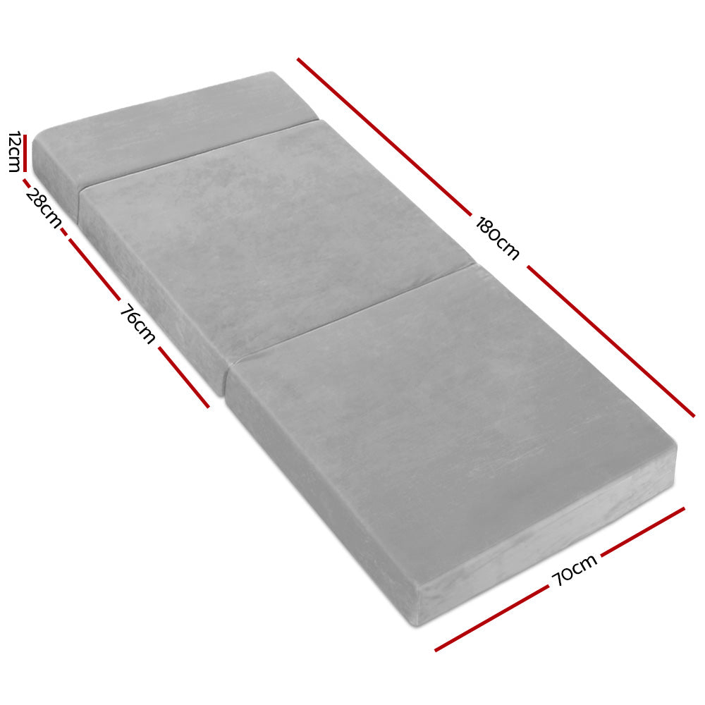 Giselle Bedding Foldable Mattress Folding Foam Bed Mat Light Grey FOAM-MFM-CU01-VEL-LI-GY