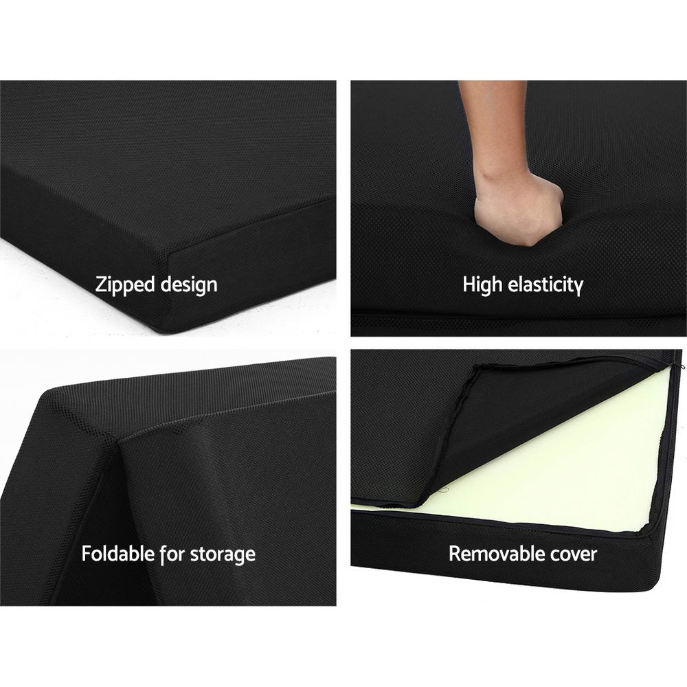 Giselle Bedding Foldable Mattress Folding Foam Bed Mat Double Black FOAM-MFM-CU02-DOU-MES-BK