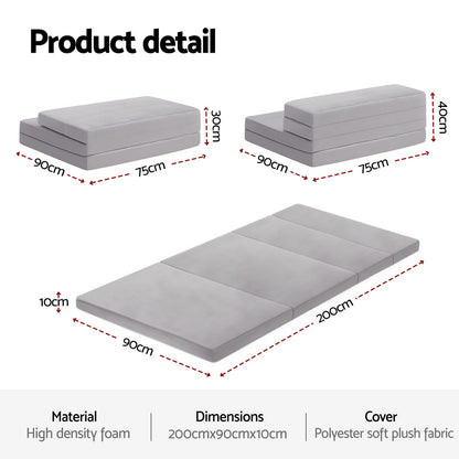 Giselle Foldable Mattress Folding Sofa Bed 4-fold Sleeping Camping Cushion Mat FOAM-MFM-LOGI-LI-GY