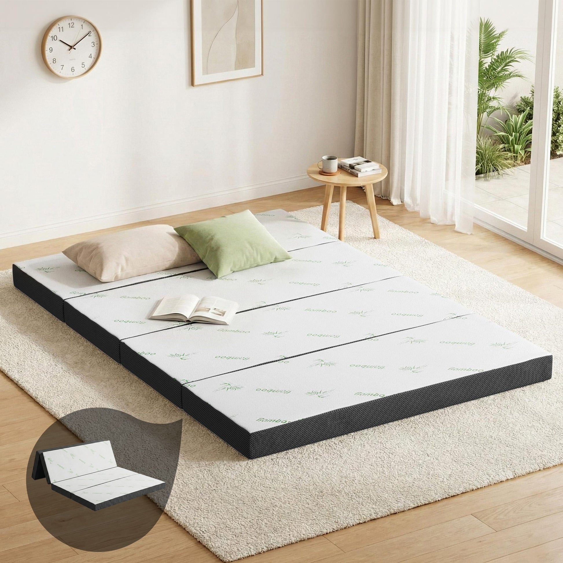 Giselle Foldable Mattress Folding Foam Mattresses Bamboo Double FOAM-MFM-RAFA-BAM-BK-D