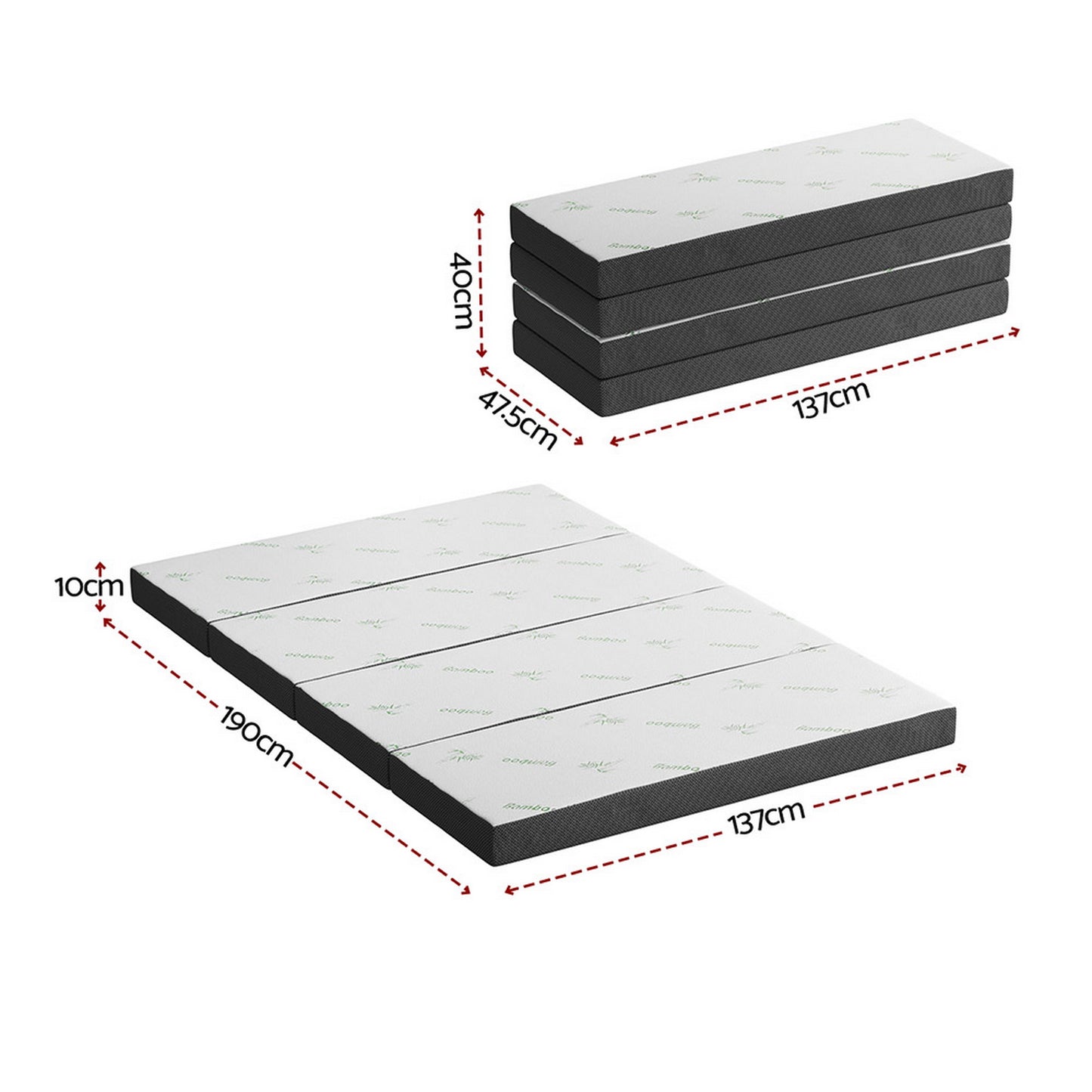 Giselle Foldable Mattress Folding Foam Mattresses Bamboo Double FOAM-MFM-RAFA-BAM-BK-D