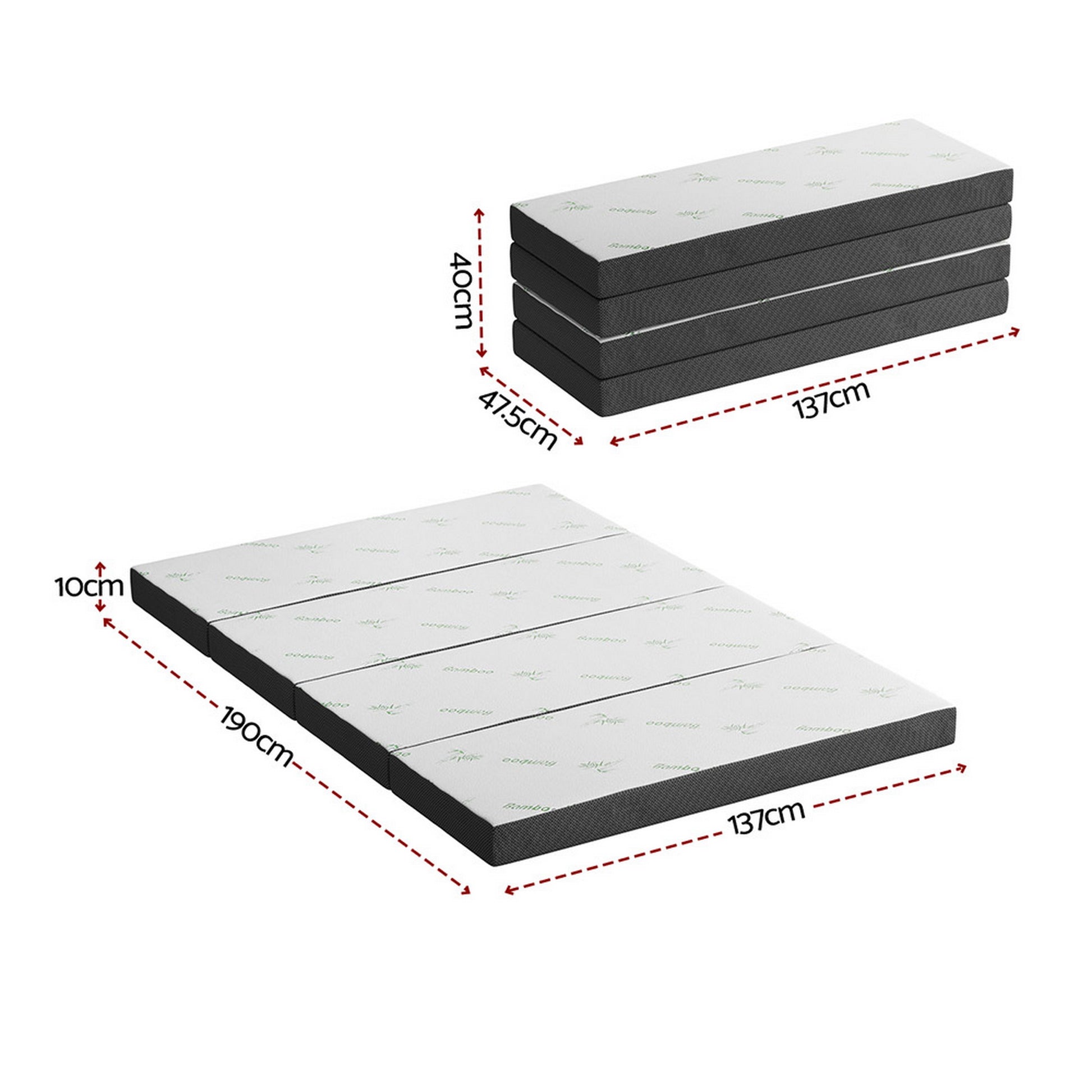 Giselle Foldable Mattress Folding Foam Mattresses Bamboo Double FOAM-MFM-RAFA-BAM-BK-D