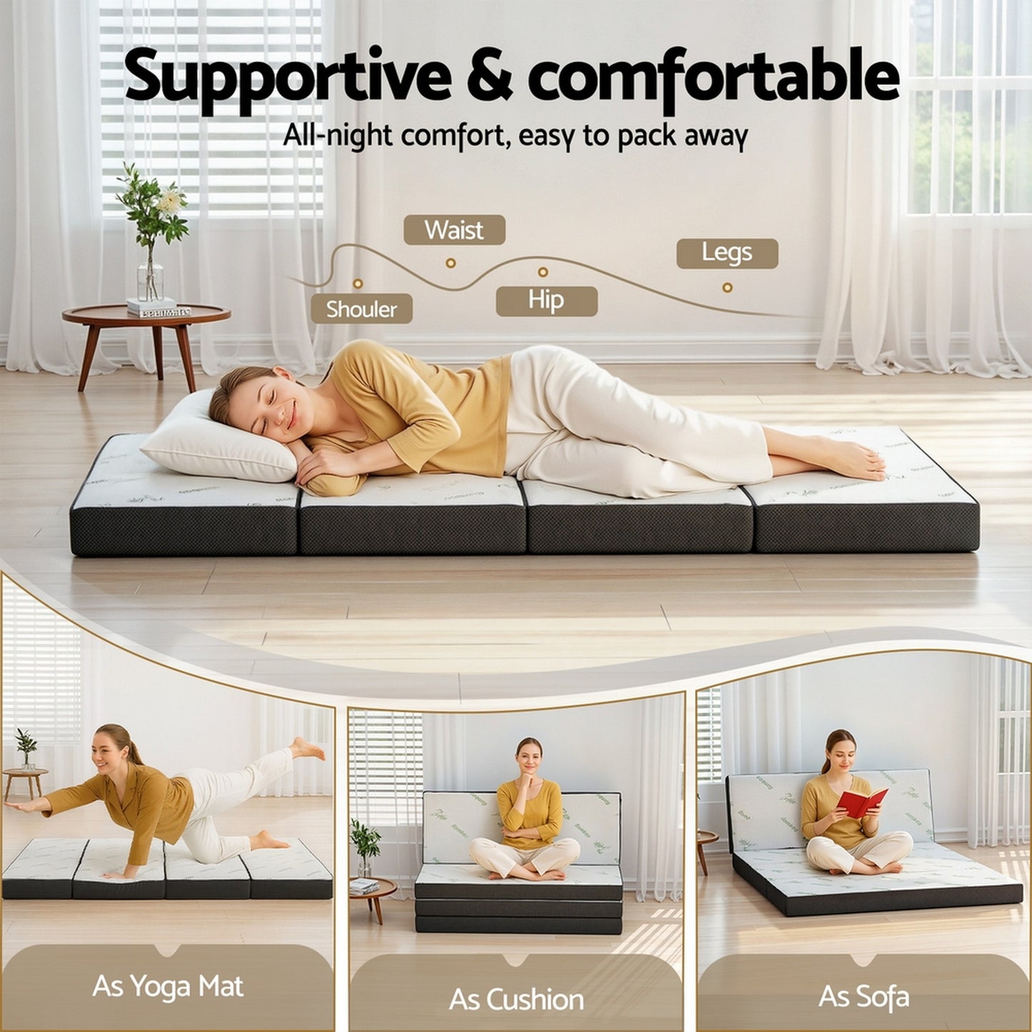 Giselle Foldable Mattress Folding Foam Mattresses Bamboo Double FOAM-MFM-RAFA-BAM-BK-D