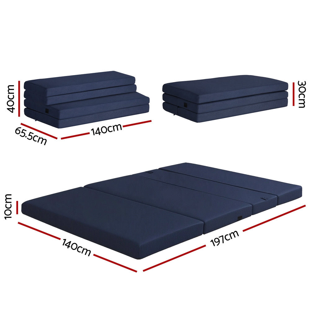 Giselle Foldable Mattress Folding Foam Mattresses Portable Floor Mat Blue Double FOAM-MFM-RAFA-MESH-D