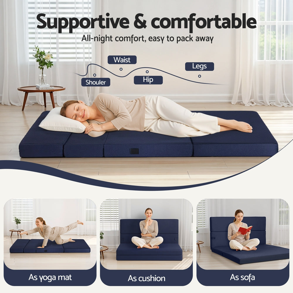 Giselle Foldable Mattress Folding Foam Mattresses Portable Floor Mat Blue Double FOAM-MFM-RAFA-MESH-D