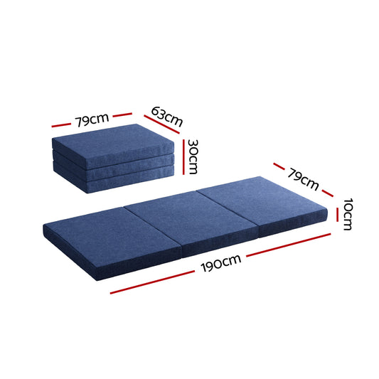 Giselle Bedding Foldable Mattress Folding Foam Single Blue FOAM-MFM-TRIO-BU