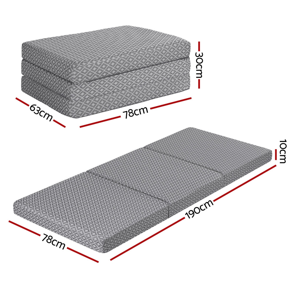 Giselle Foldable Mattress Folding Sofa Bed Trifold Memory Foam Camping Cushion Mat FOAM-MFM-TRIO-DUAL-GY