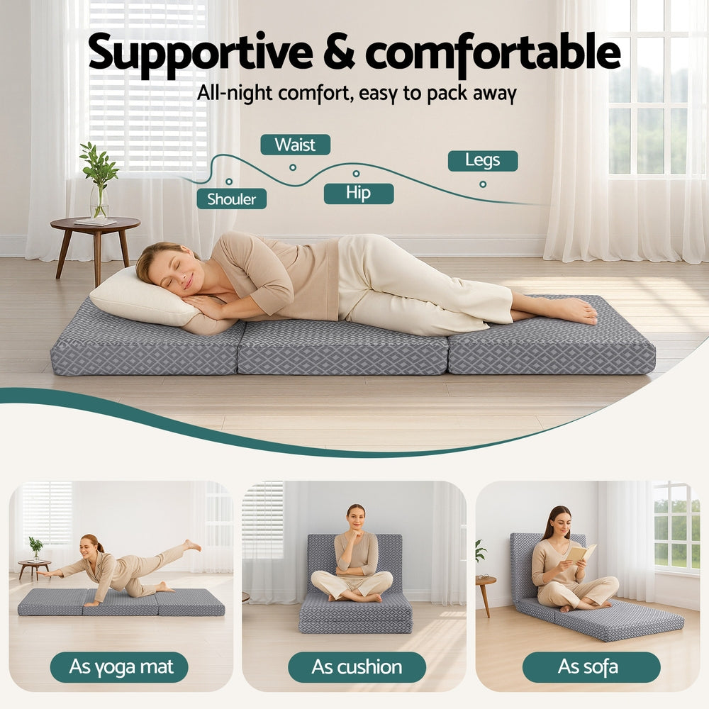 Giselle Foldable Mattress Folding Sofa Bed Trifold Memory Foam Camping Cushion Mat FOAM-MFM-TRIO-DUAL-GY