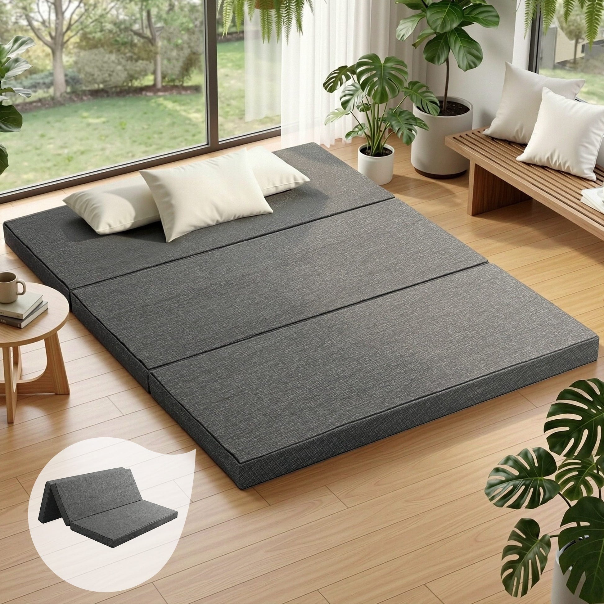 Giselle Bedding Foldable Mattress Folding Foam Queen Grey FOAM-MFM-TRIO-GY-Q