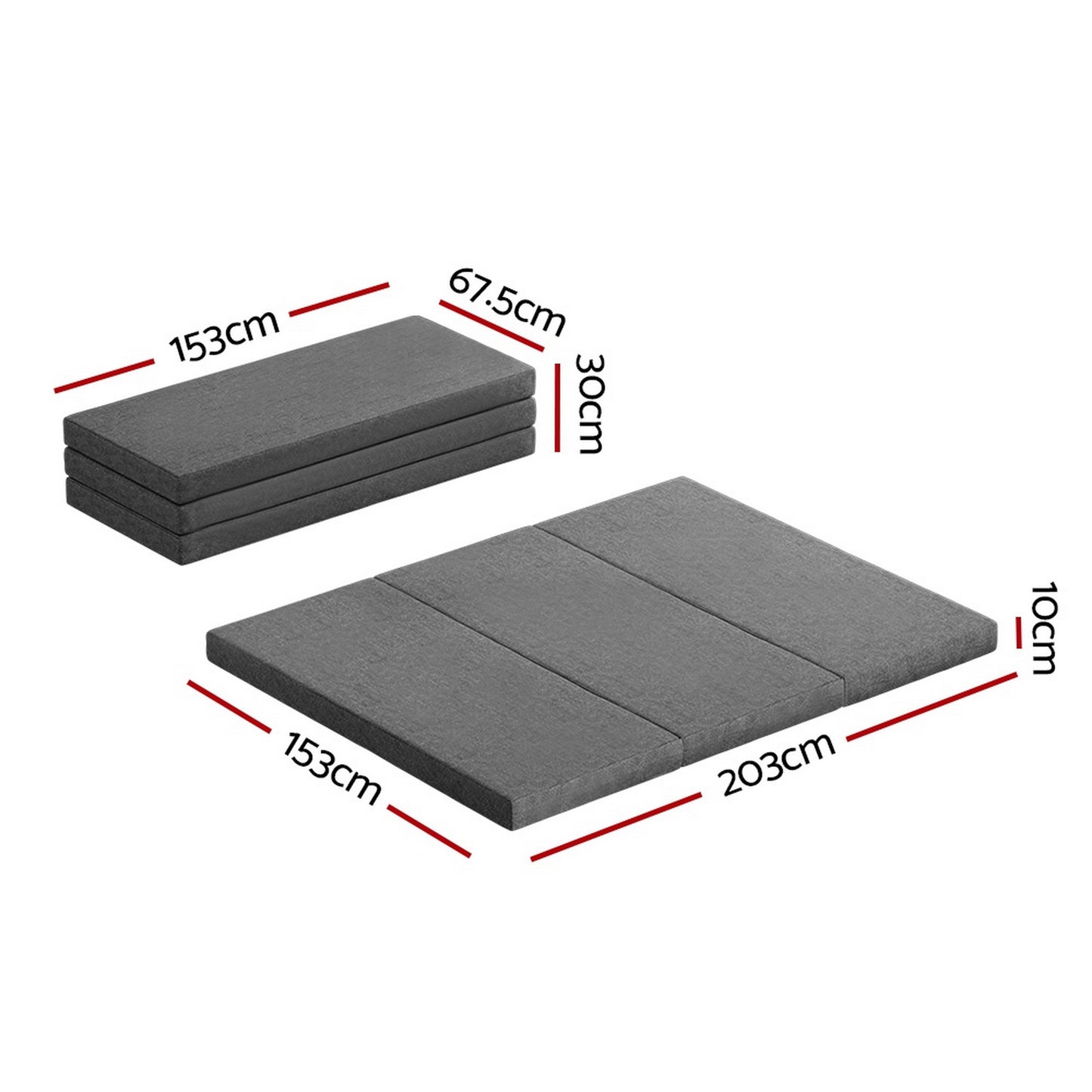 Giselle Bedding Foldable Mattress Folding Foam Queen Grey FOAM-MFM-TRIO-GY-Q