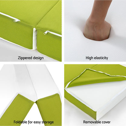 Giselle Bedding Foldable Mattress Folding Foam Trifold Green FOAM-MFM-TRIO-MES-GN